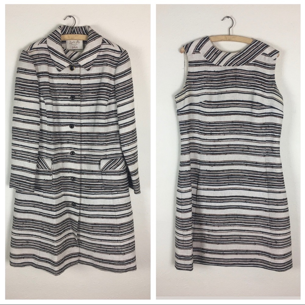 Vintage 1960s Leslie Fay Striped Dress & Coat Set